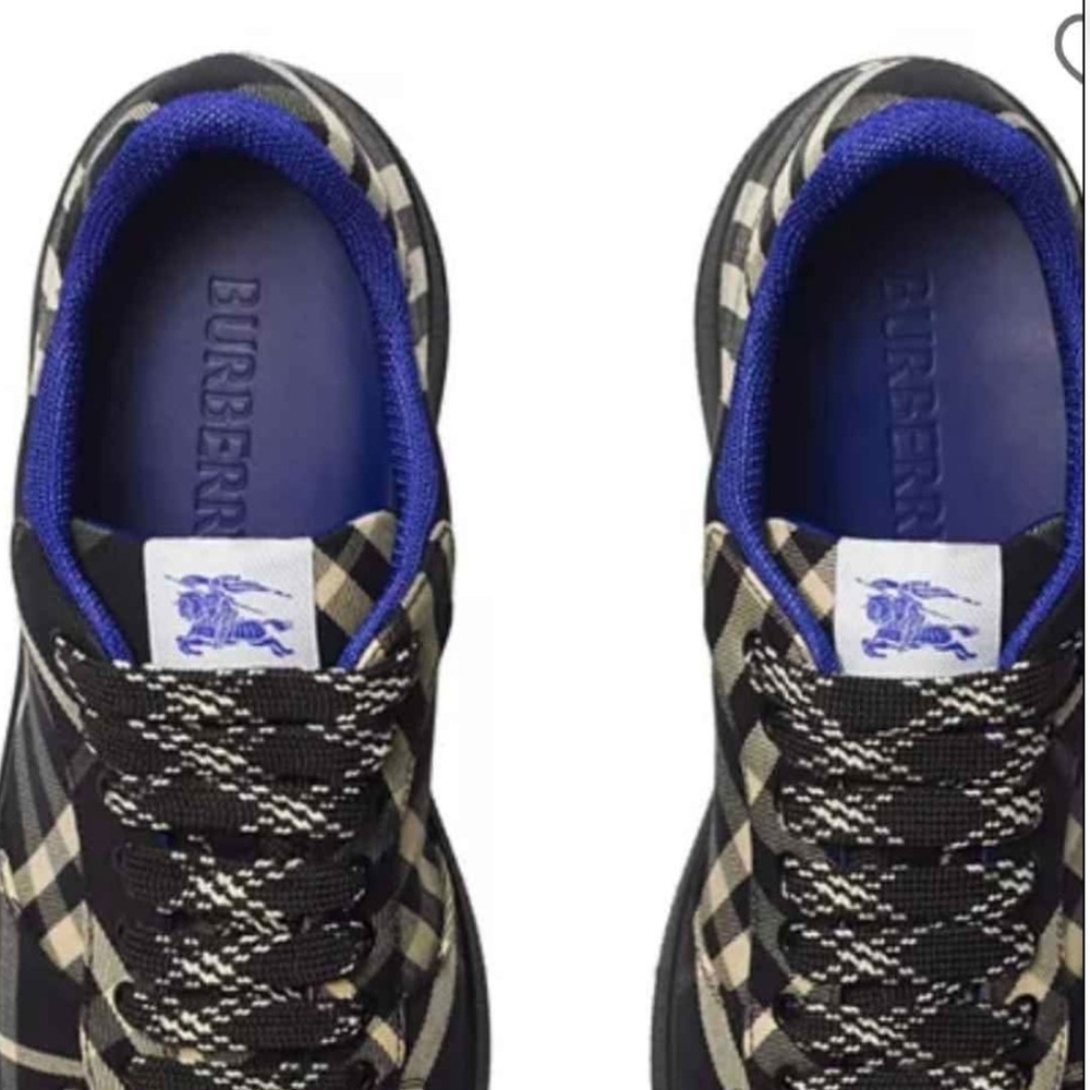 Burberry Men's Plaid Black and Blue Sneakers Size,11